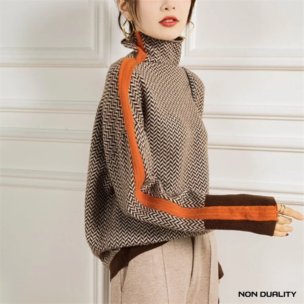 Non Duality | Chevron Contrast Turtleneck Orange / S Fashion