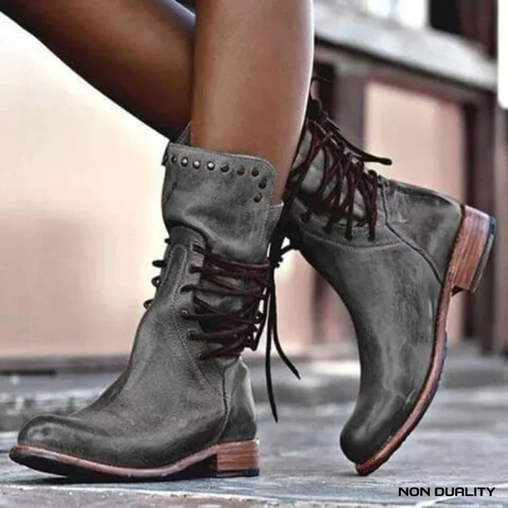 Non Duality | Leather Lace-Up Ankle Boots Gray / 3