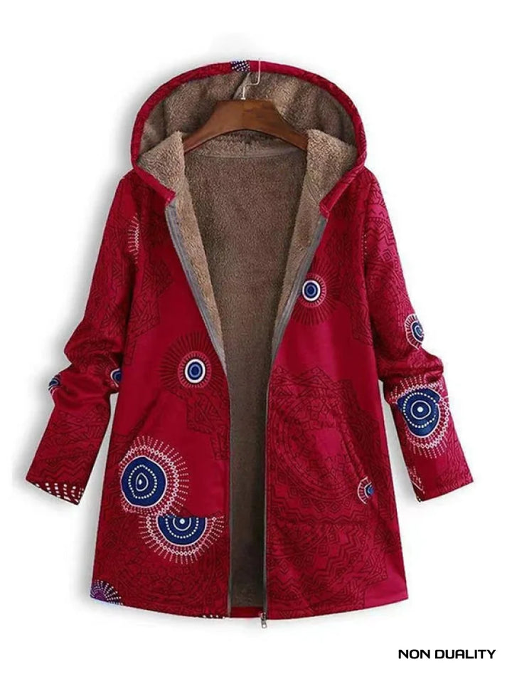 Non Duality | Boho Chic Hooded Fleece Coat Red / S Jacket