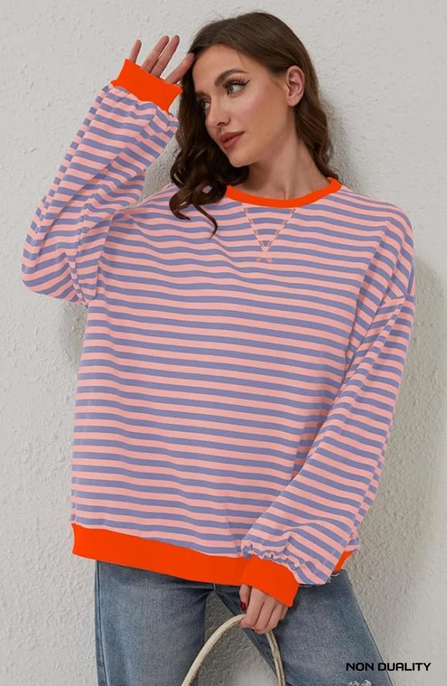 Striped Oversized Sweater Oranje & Blauw / S