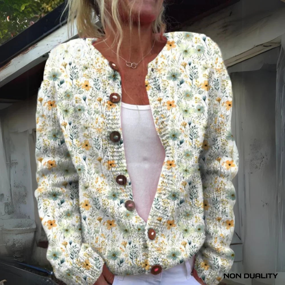 Non Duality | Floral Button Cardigan Groen (Bijna Uitverkocht) / S