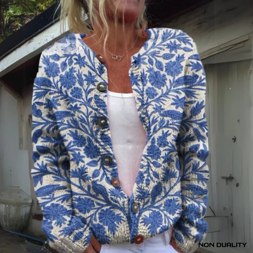 Non Duality | Floral Button Cardigan Blauw / S