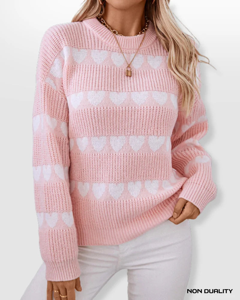 Non Duality | Heart Pattern Cozy Knit Sweater