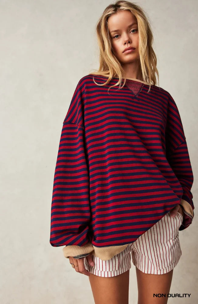 Striped Oversized Sweater Zwart & Rood / S