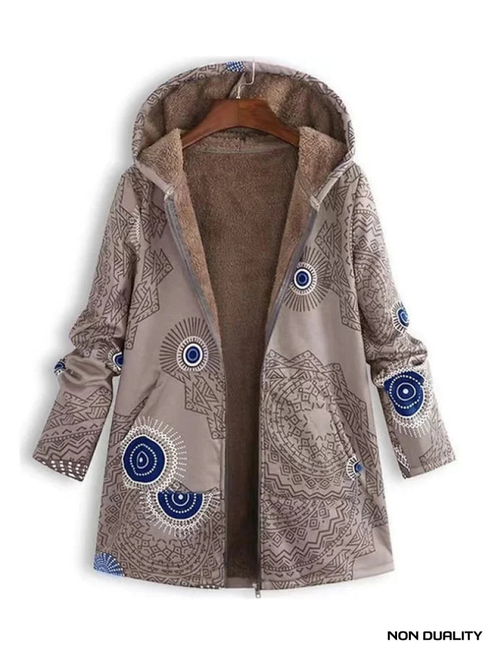 Non Duality | Boho Chic Hooded Fleece Coat Khaki / S Jacket