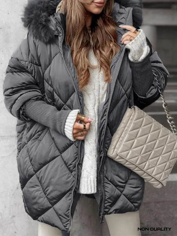 Non Duality | Cozy Quilted Hooded Jacket Gray / S