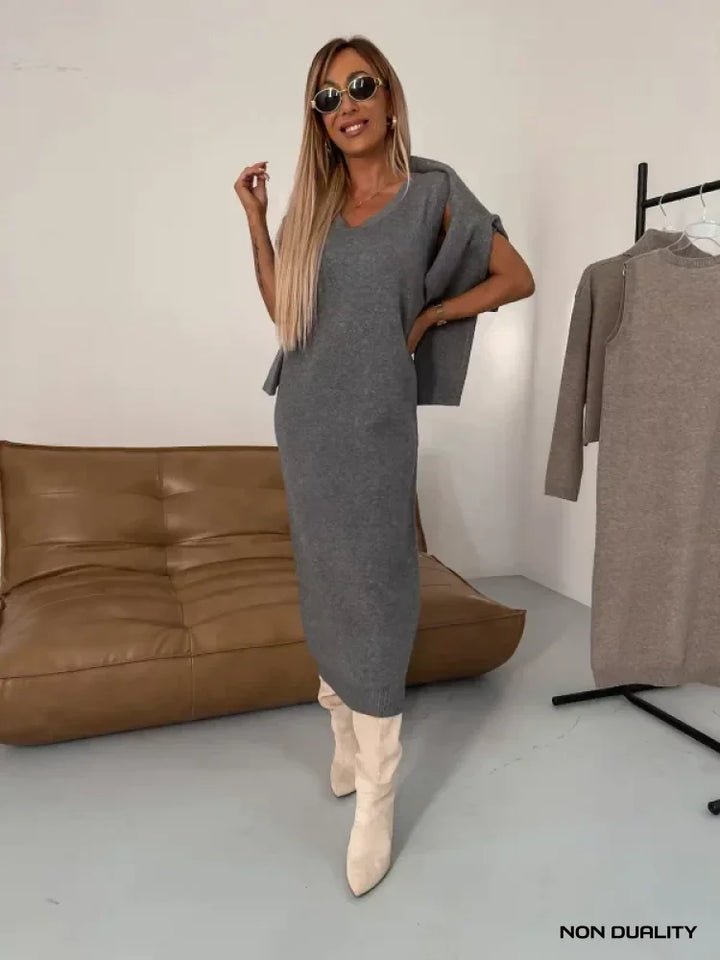 Non Duality | Cozy Chic Turtleneck Dress Set Gray / S