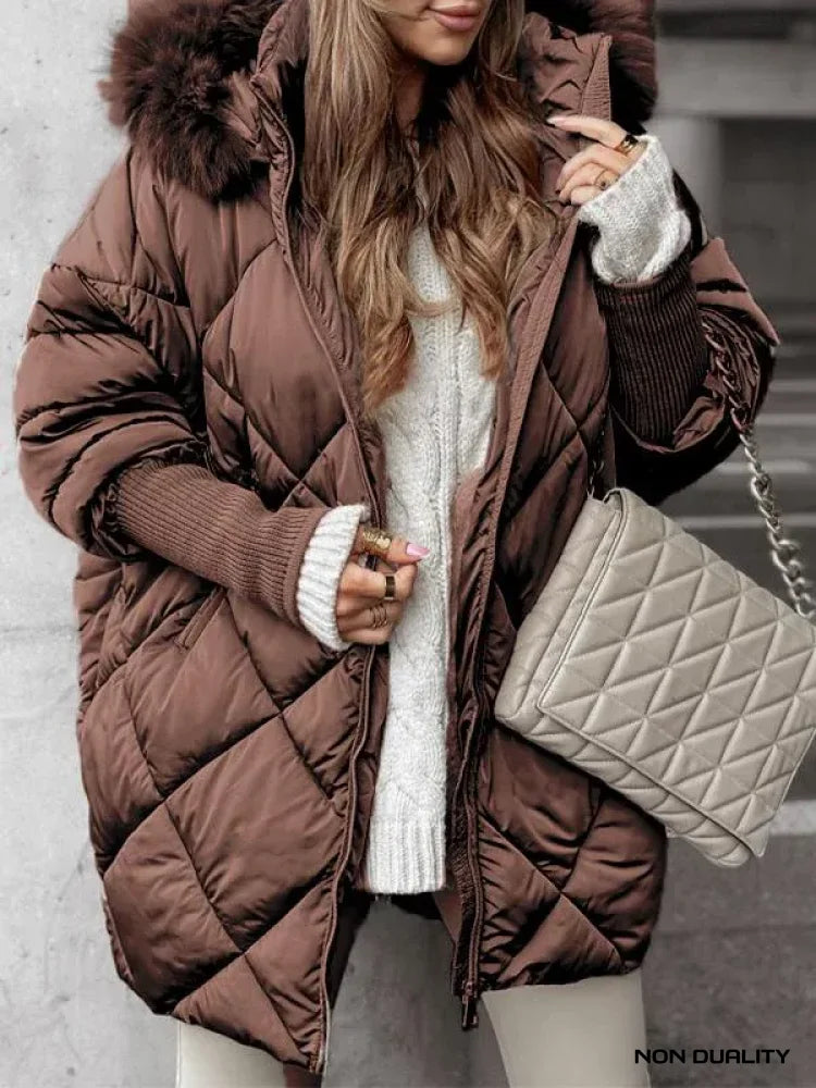 Non Duality | Cozy Quilted Hooded Jacket Brown / S