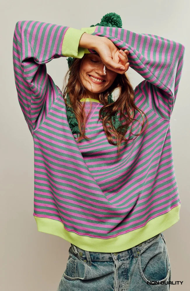 Striped Oversized Sweater Groen & Roze / S