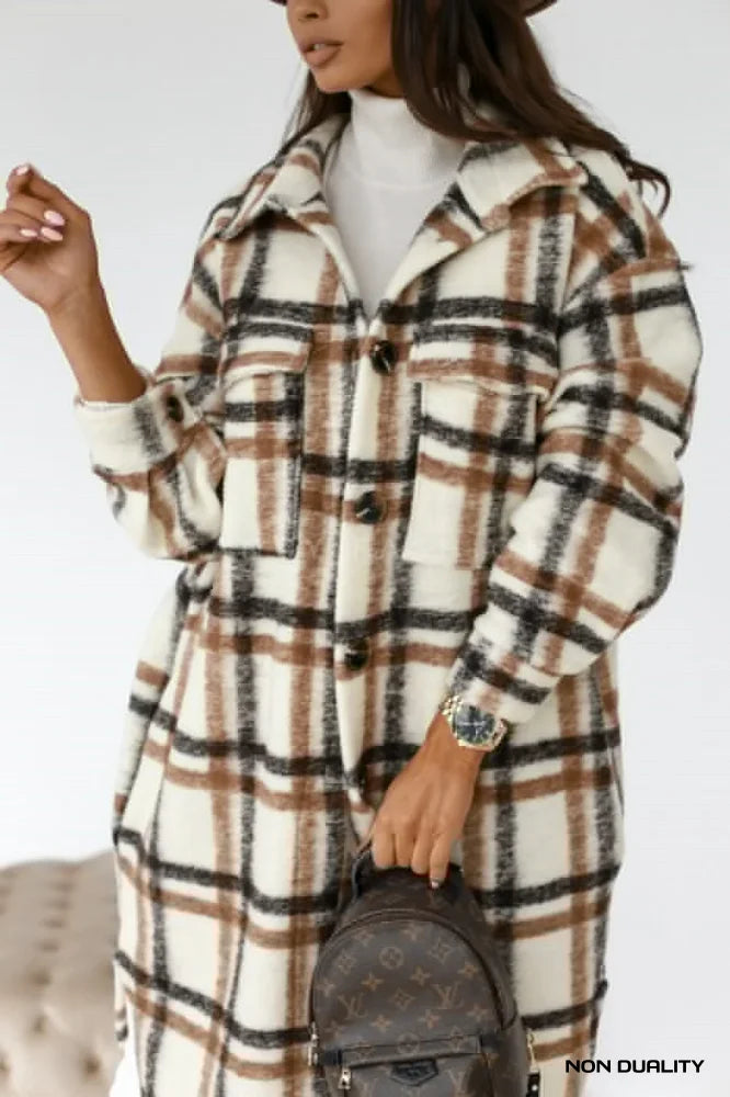 Non Duality | Checkered Wool-Blend Coat Litchgrijs / S Jassen