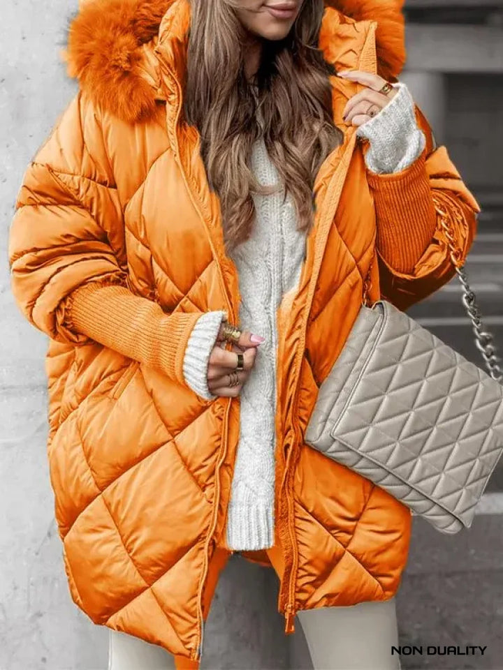 Non Duality | Cozy Quilted Hooded Jacket Orange / S