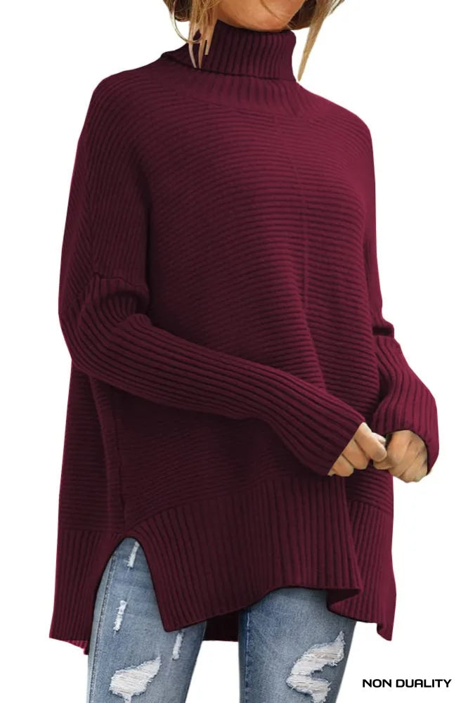 Non Duality | Oversized Turtleneck Sweater Wine Red / X-Large