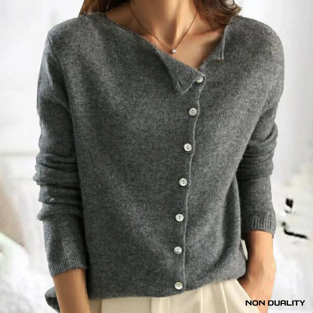 Non Duality | Elegant Woolen Button Cardigan Gray / One-Size