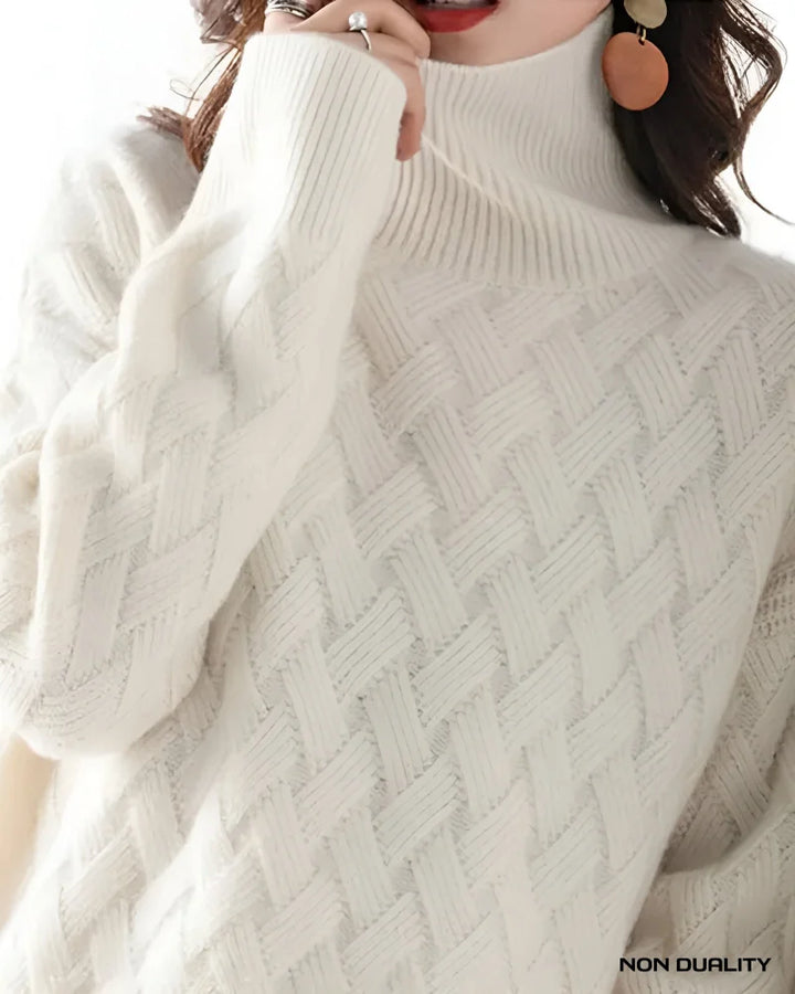 Non Duality | Textured Cable Knit Turtleneck Sweater Beige / S