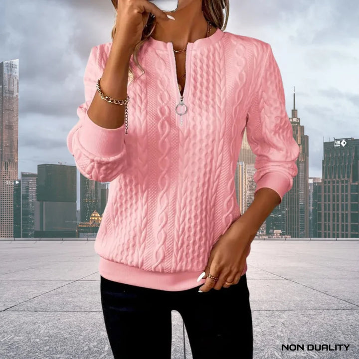 Non Duality | Chic Knit Zip-Up Sweater Pink / S