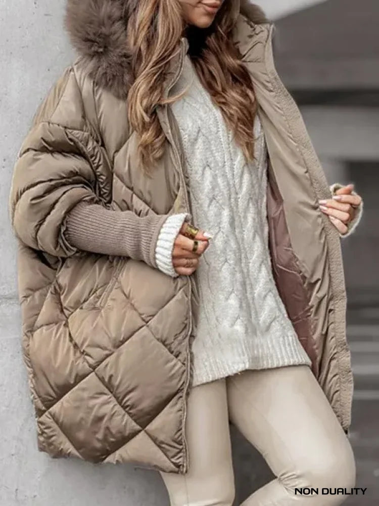 Non Duality | Cozy Quilted Hooded Jacket Khaki / S