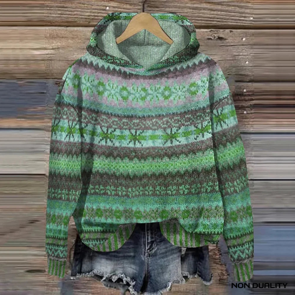 Non Duality | Vintage Retro Knit Hoodie Green / Xxs