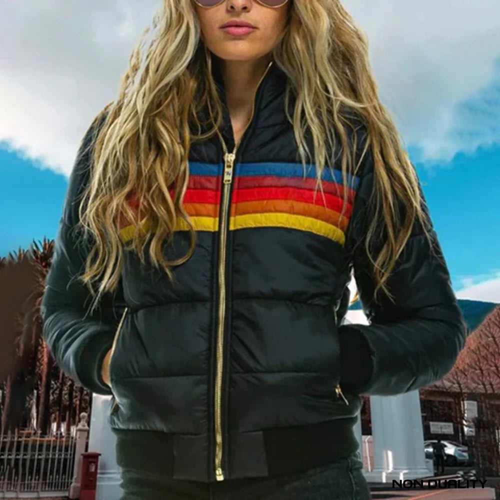 Retro Rainbow Puffer Jacket Zwart / Xs