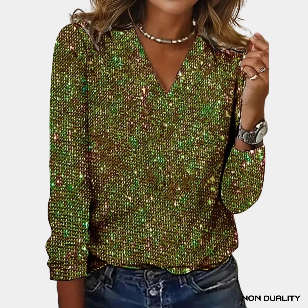 Non Duality | Sparkle Glam V-Neck Top Green / S Women > Tops