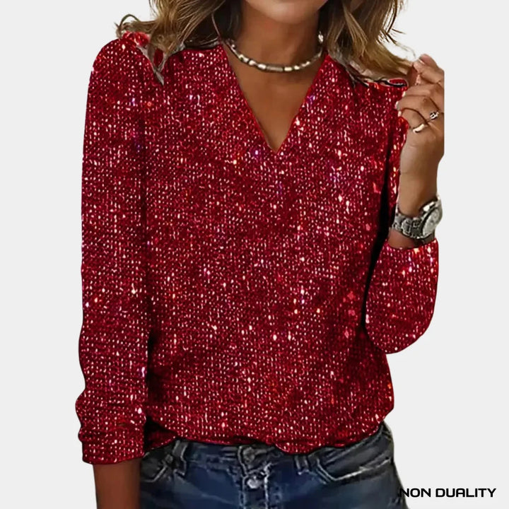 Non Duality | Sparkle Glam V-Neck Top Red / S Women > Tops