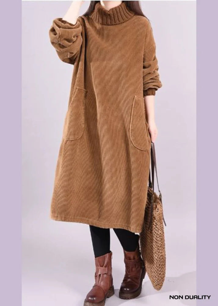 Non Duality | Cozy Turtleneck Corduroy Dress Short