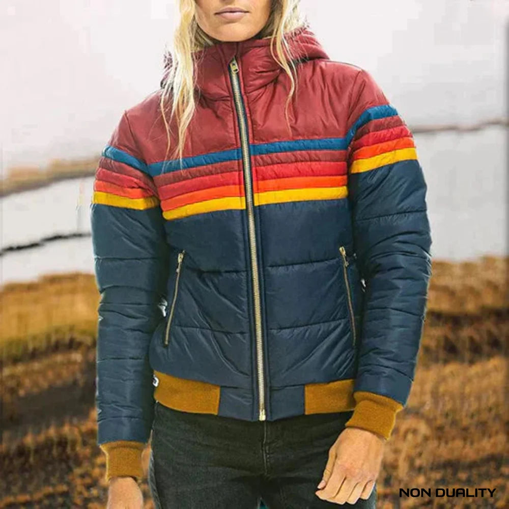 Retro Rainbow Puffer Jacket Donkerblauw / Xs