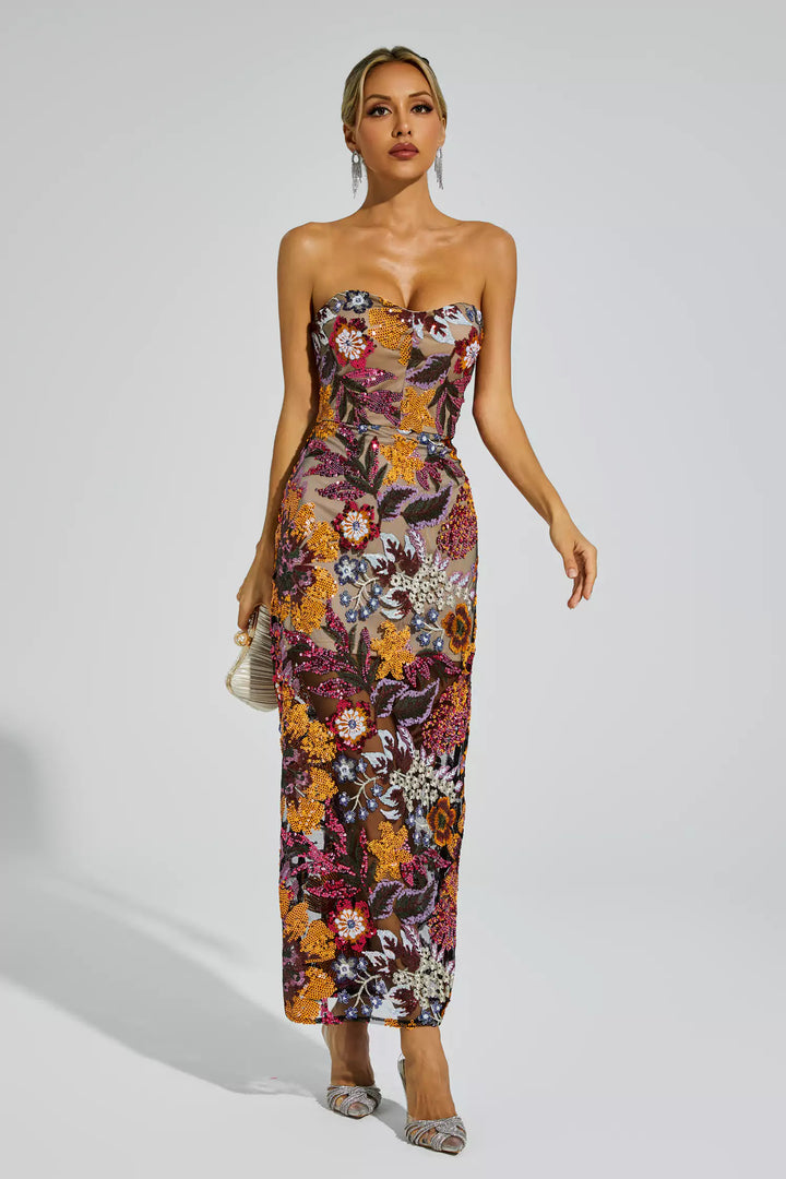 Off Shoulder Embroidered Sequin Dress