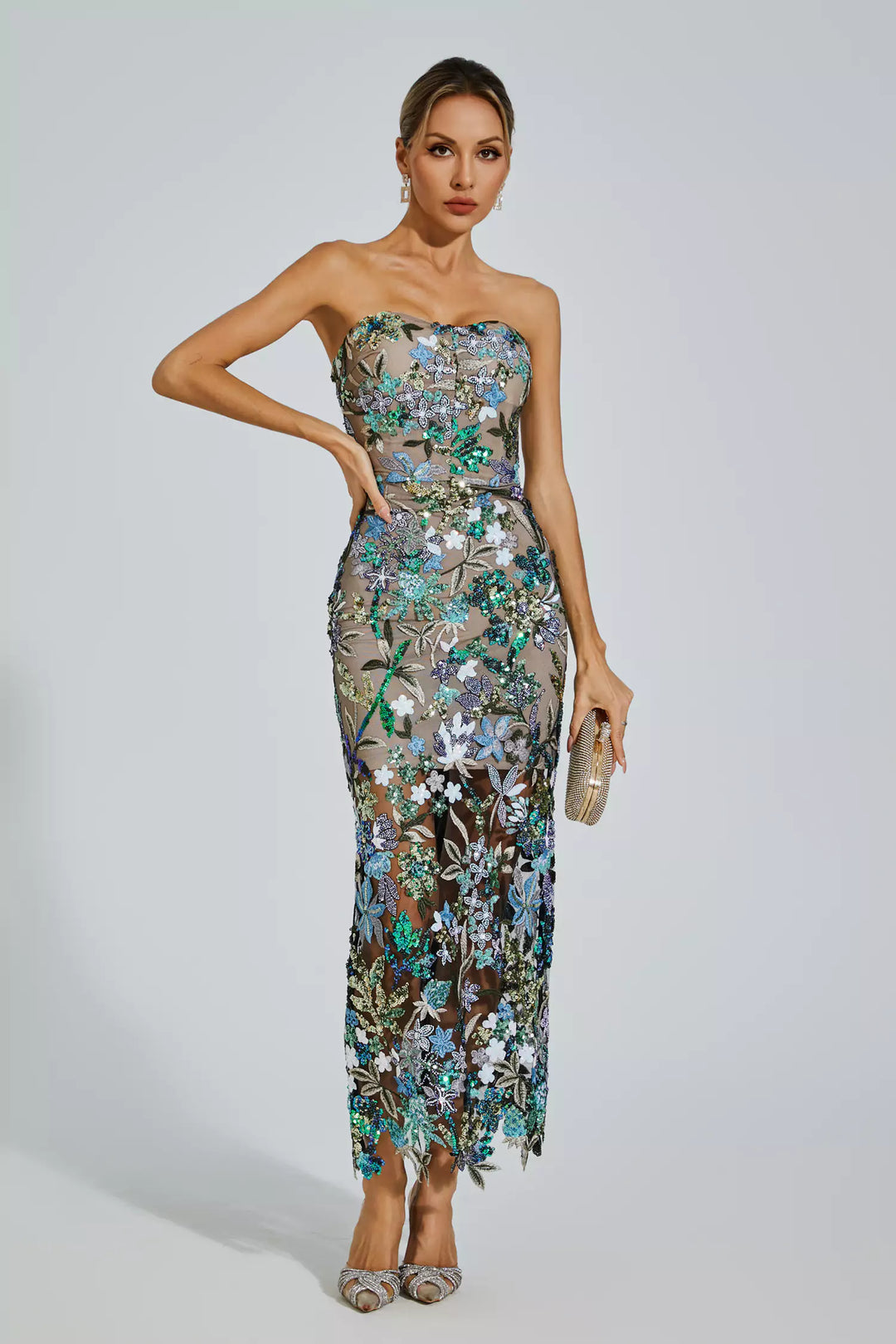 Off Shoulder Embroidered Sequin Dress