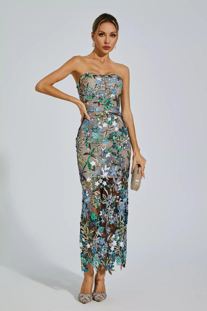 Off Shoulder Embroidered Sequin Dress