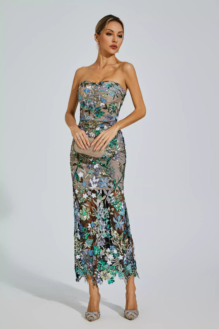 Off Shoulder Embroidered Sequin Dress