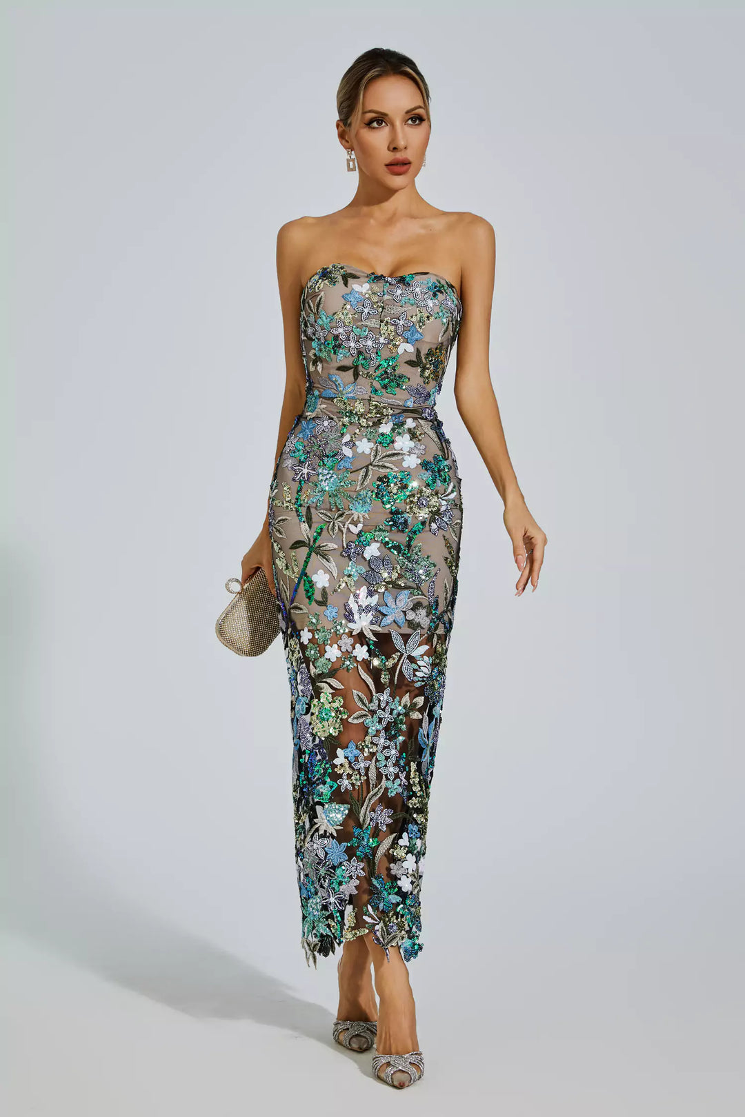 Off Shoulder Embroidered Sequin Dress