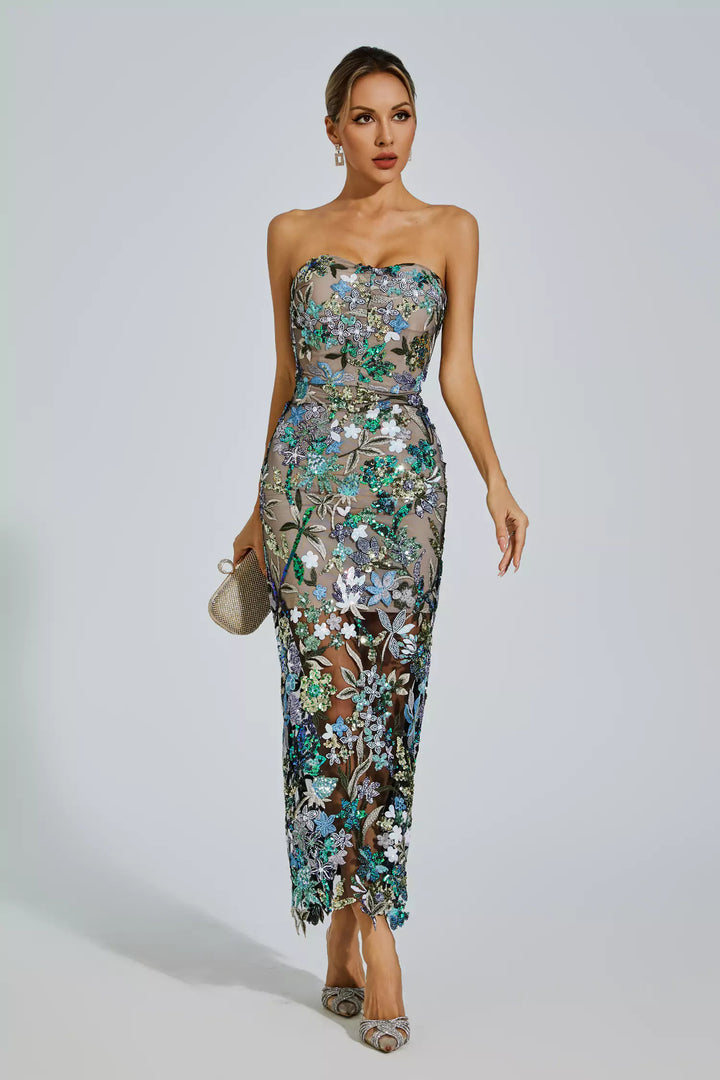 Off Shoulder Embroidered Sequin Dress
