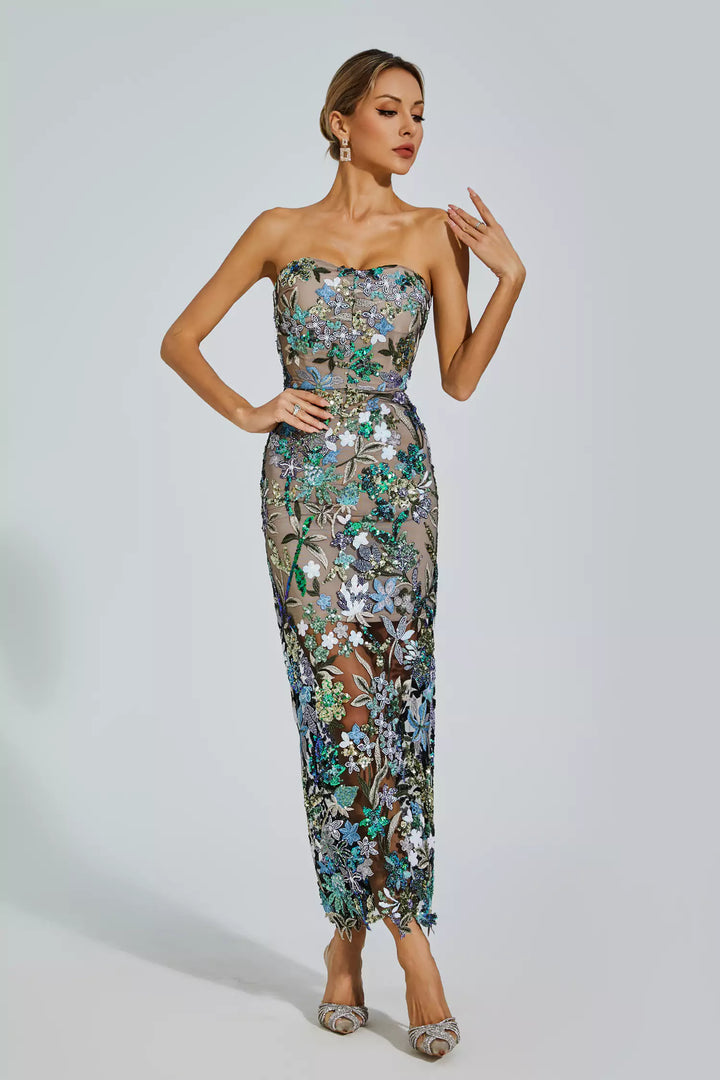 Off Shoulder Embroidered Sequin Dress