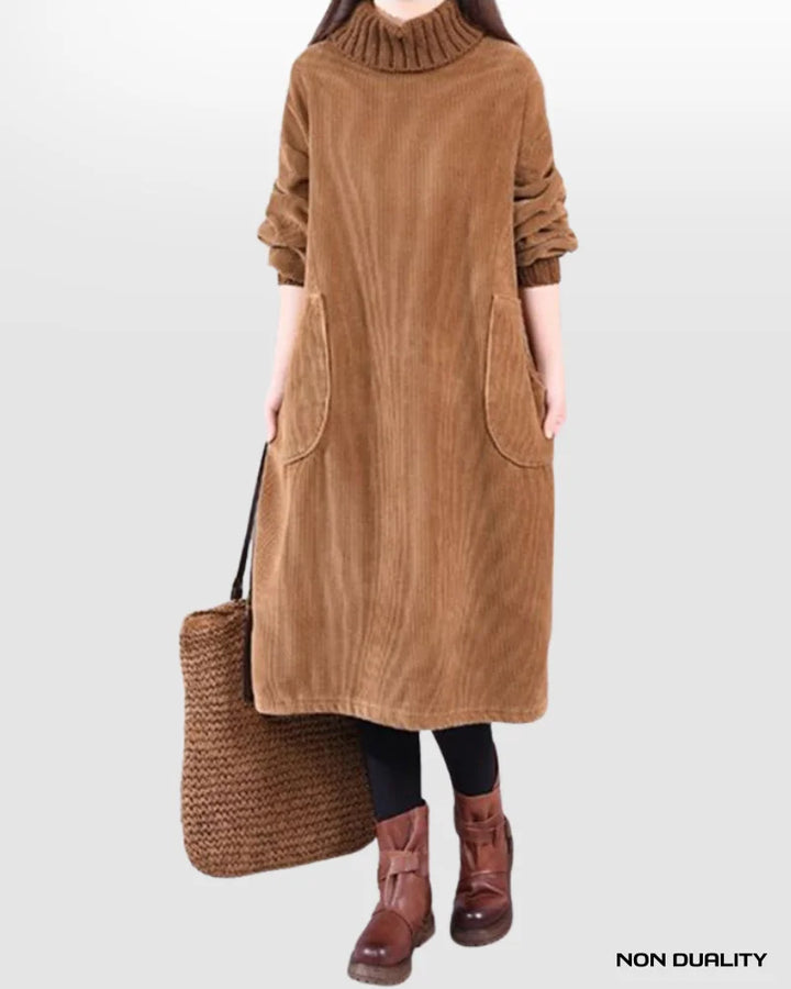 Non Duality | Cozy Turtleneck Corduroy Dress Short