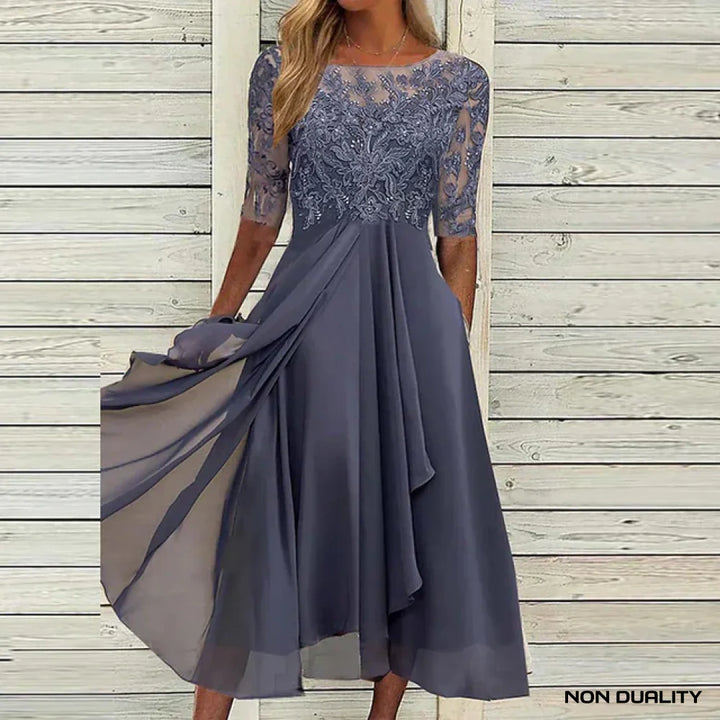 Non Duality | Elegant Lace Chiffon Dress Paars / Xs Long Dress