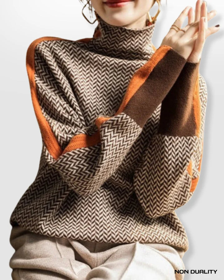 Non Duality | Chevron Contrast Turtleneck Fashion