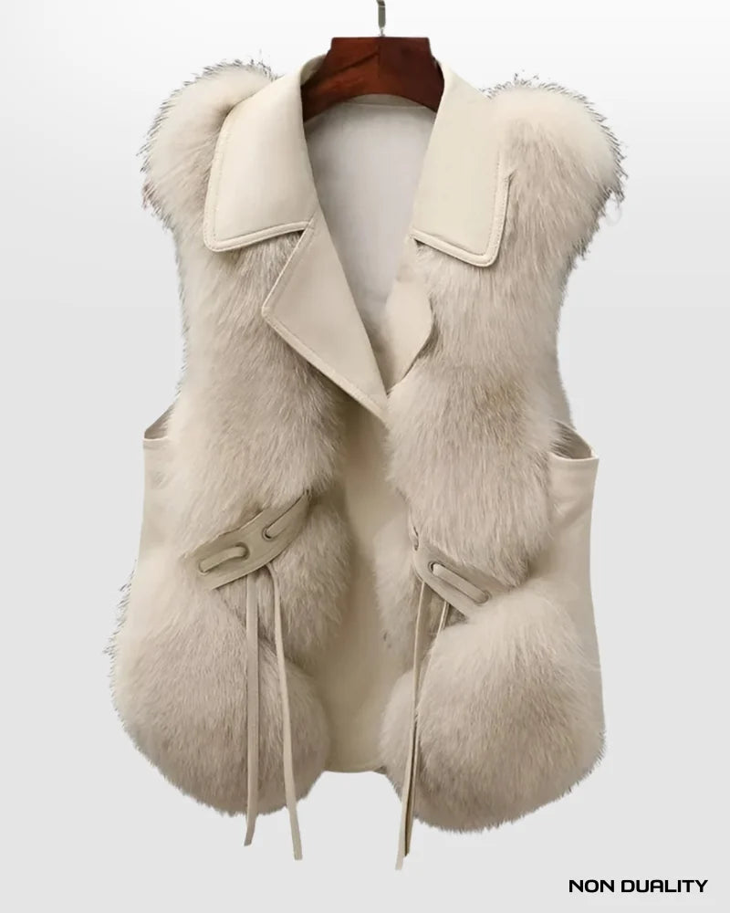 Non Duality | Chic Fur Leather Coat Beige / S