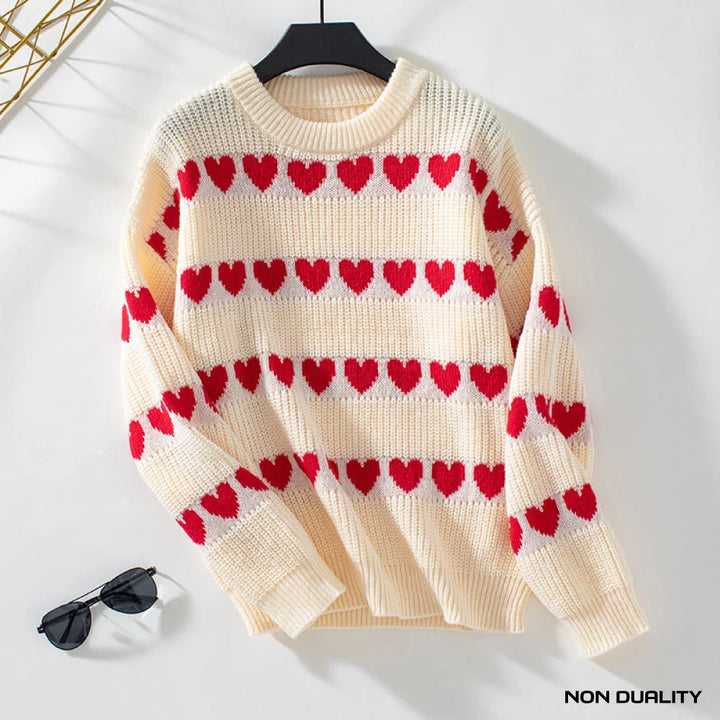 Non Duality | Heart Pattern Cozy Knit Sweater Apricot / S