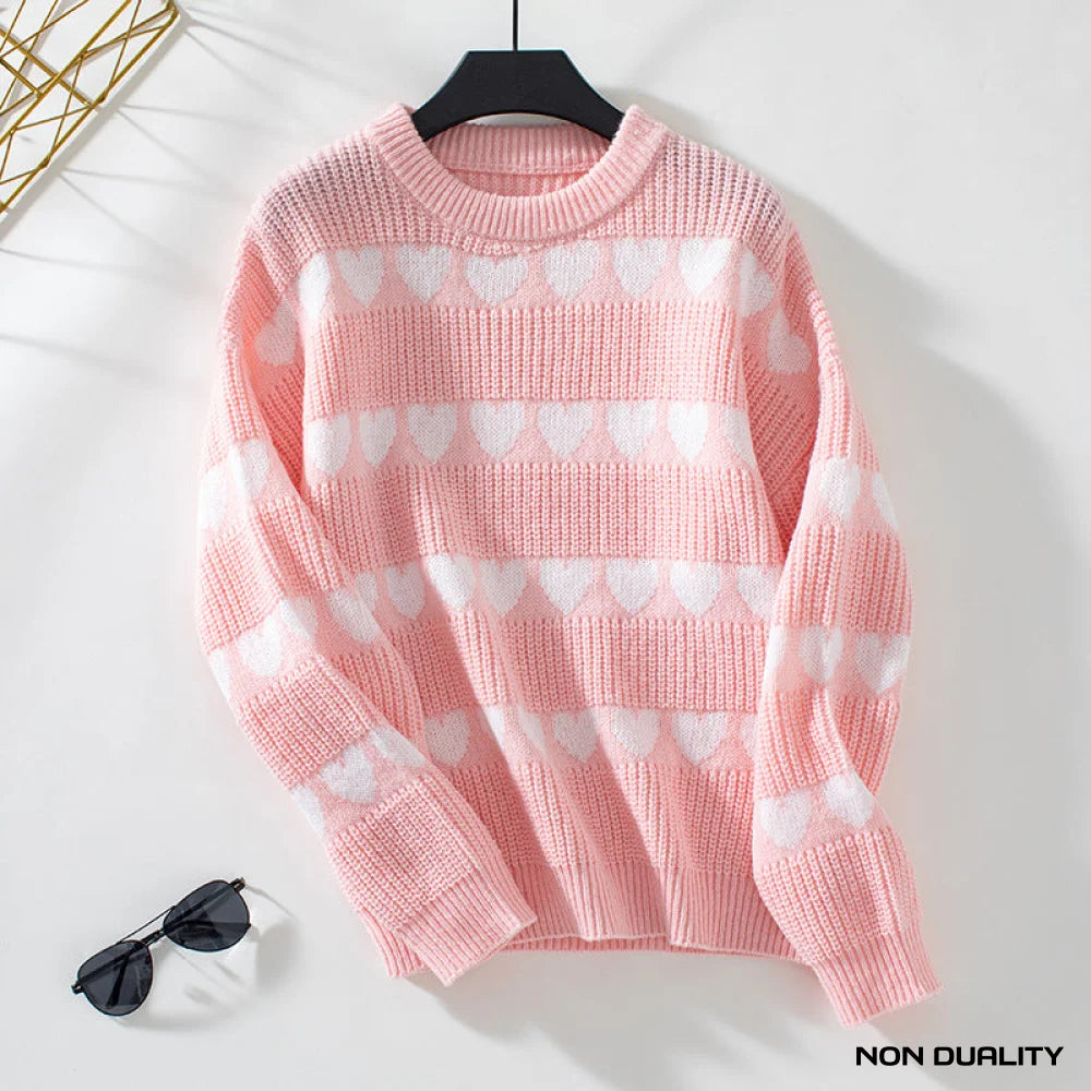 Non Duality | Heart Pattern Cozy Knit Sweater