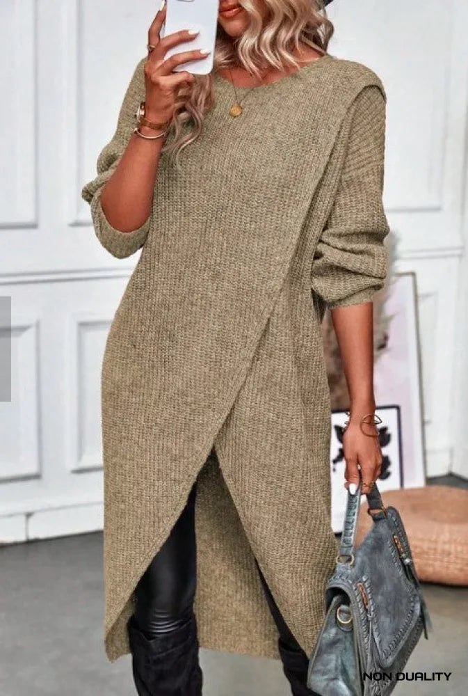 Sara | Elegant Tunic Knit Khaki / S