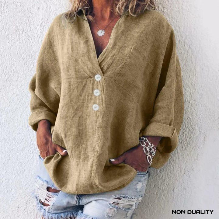 Non Duality | Effortless Button-Up Blouse Khaki / S Blouses & Shirts