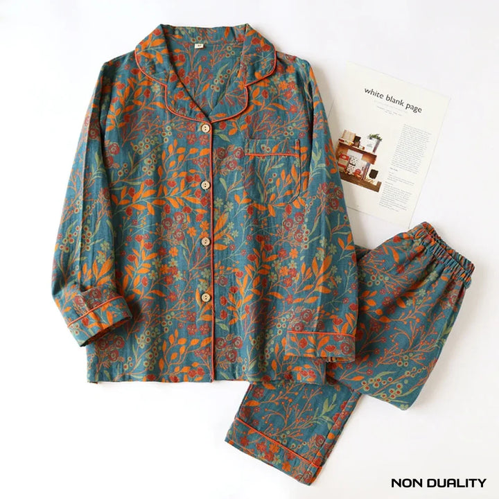 Non Duality | Autumn Bloom Pajama Set Blue & Orange / L