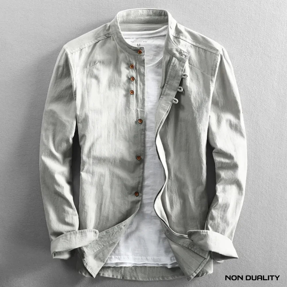 Non Duality | Mandarin Collar Button-Up Shirt Gray / S Men’s Apparel