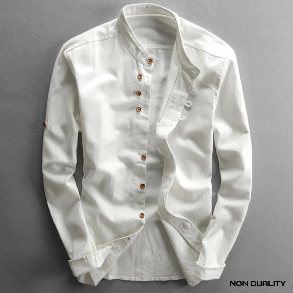 Non Duality | Mandarin Collar Button-Up Shirt White / S Men’s Apparel