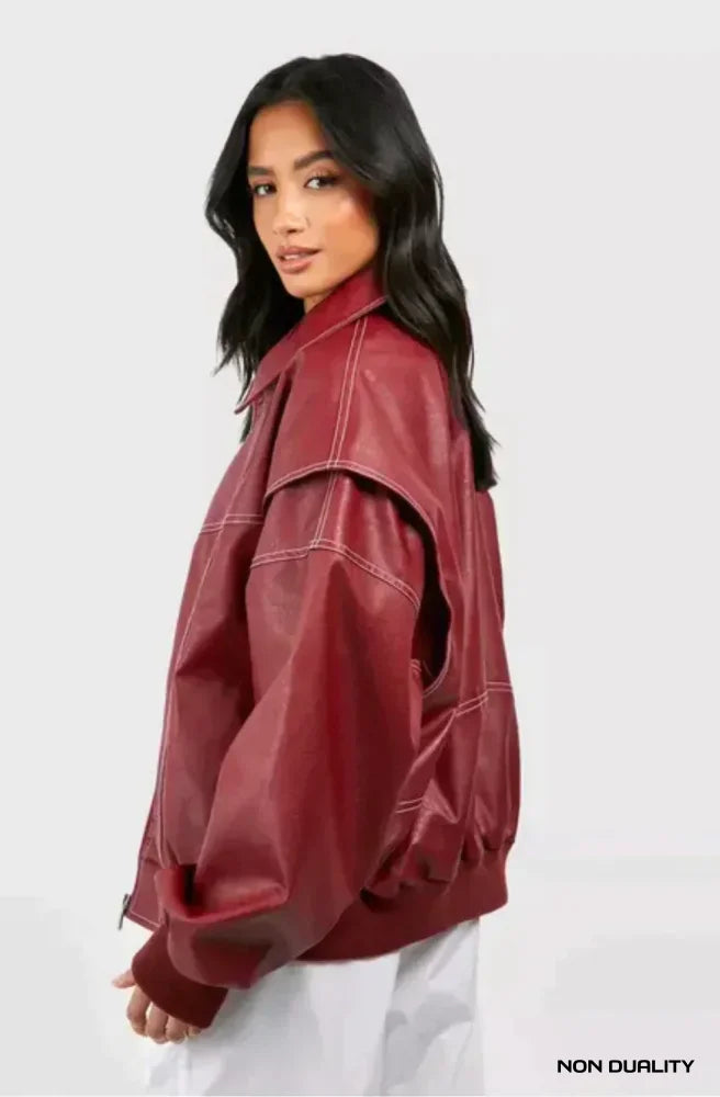 Non Duality | Crimson Oversized Leather Jacket