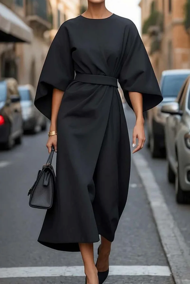 Non Duality | Elegant dress with lantern sleeves and belt