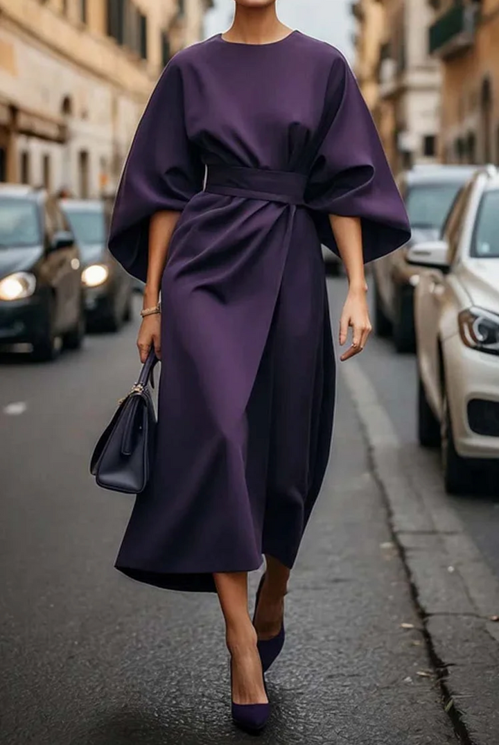 Non Duality | Elegant dress with lantern sleeves and belt