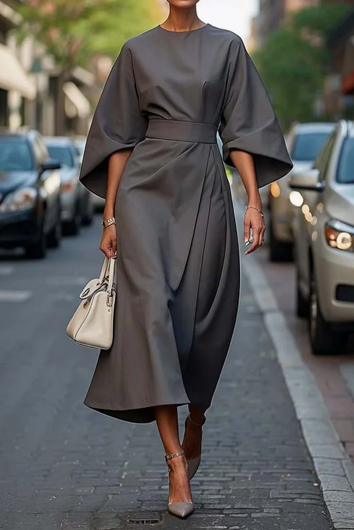 Non Duality | Elegant dress with lantern sleeves and belt