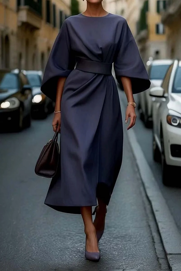 Non Duality | Elegant dress with lantern sleeves and belt