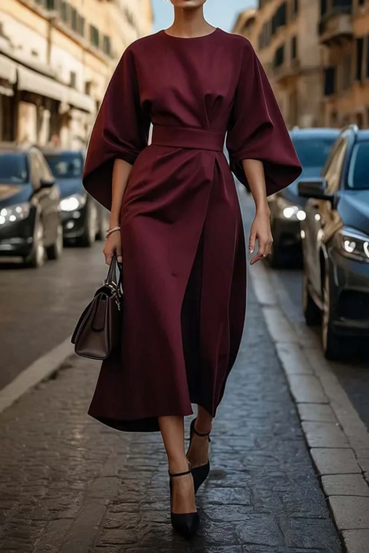 Non Duality | Elegant dress with lantern sleeves and belt